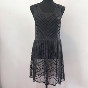 Free People | Sheer Beaded Sleeveless Dress Black